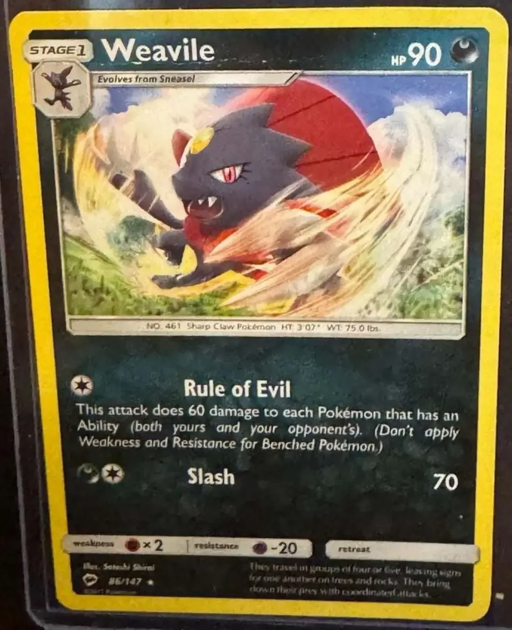 Weavile 86/147 - Pokémon Sun & Moon: Burning Shadows Trading Card